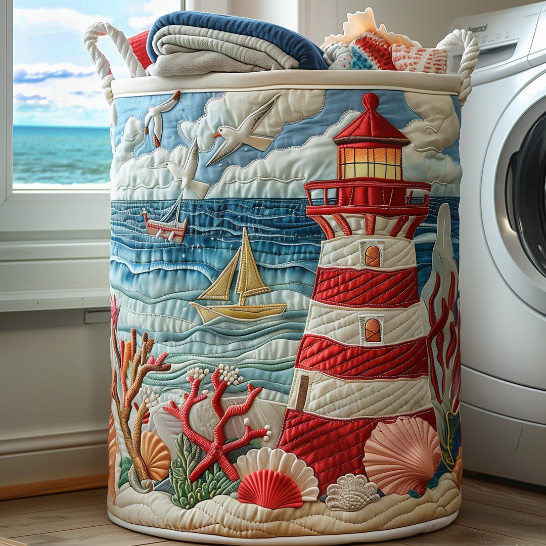 Quilted Nautical Lighthouse Laundry Basket