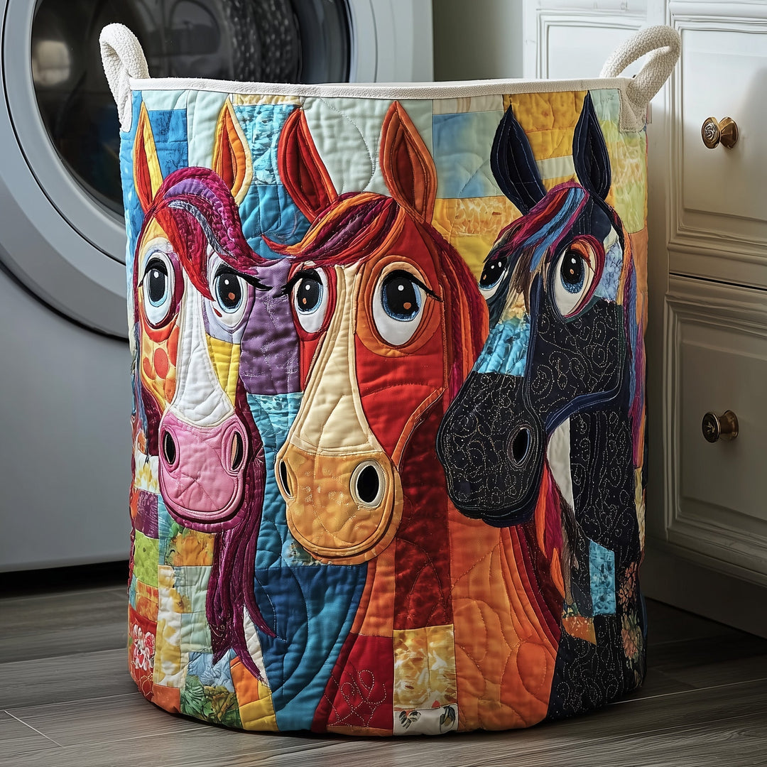 Quilted Laundry Basket Whimsical Horse