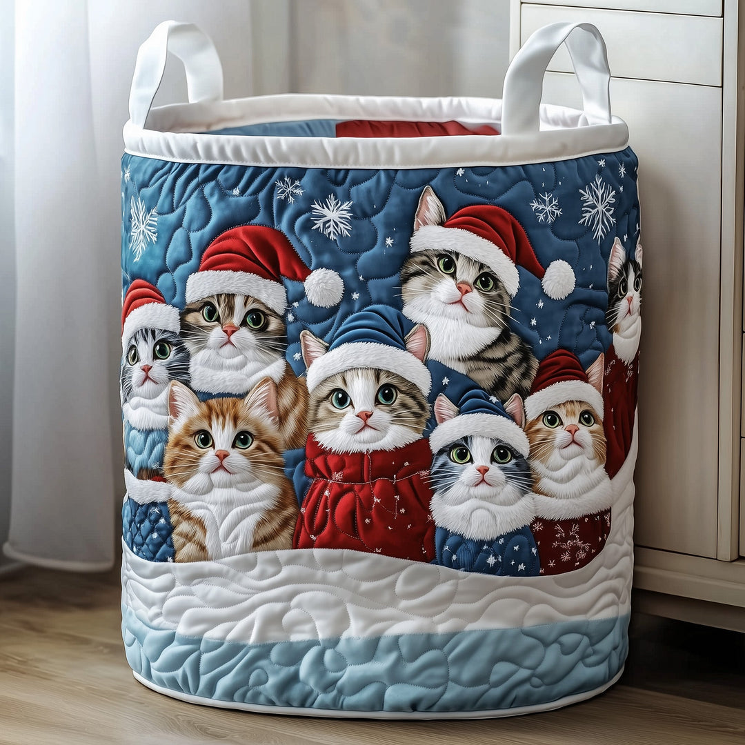 Quilted Laundry Basket with Christmas Kittens Pattern