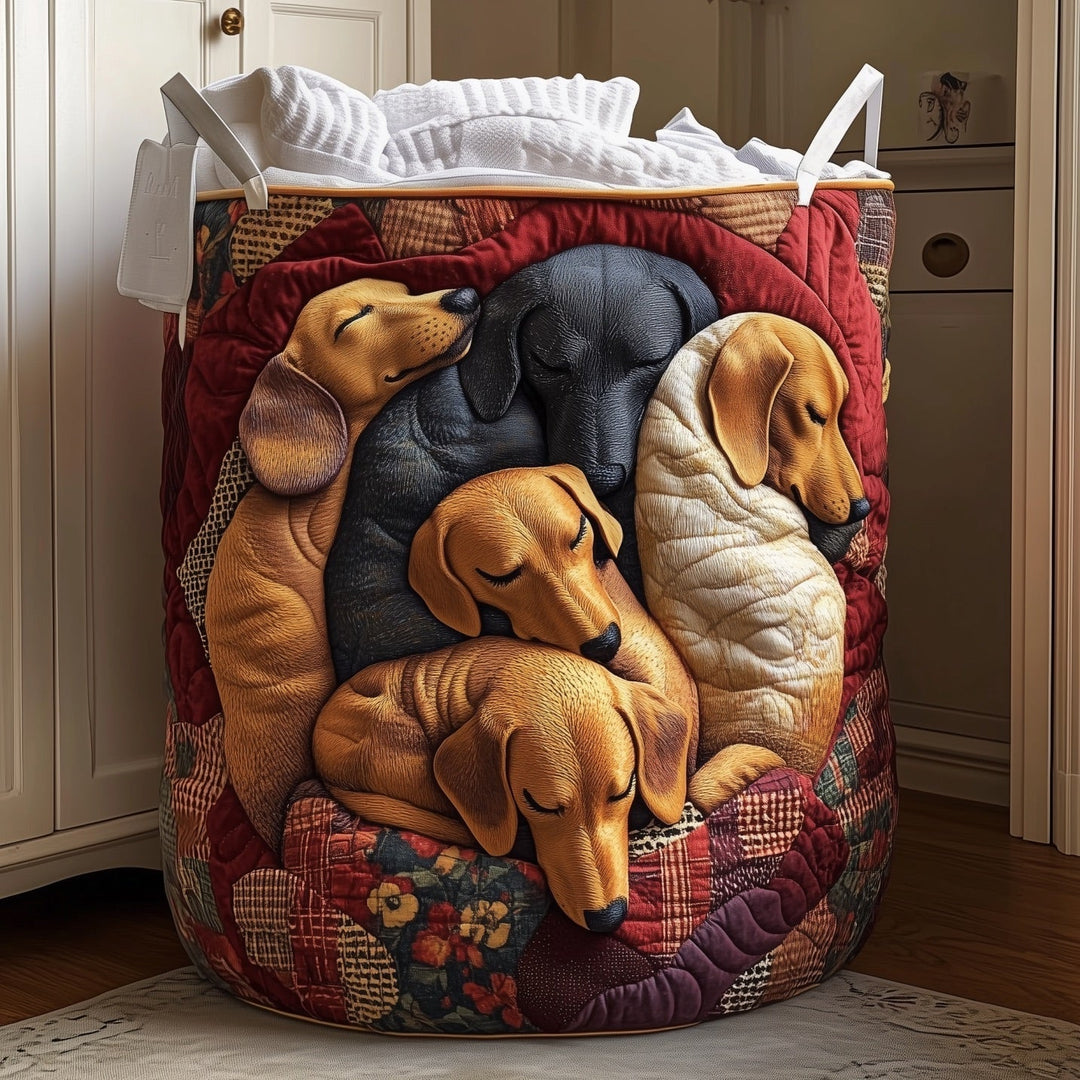 Dachshund Snooze Quilted Laundry Basket