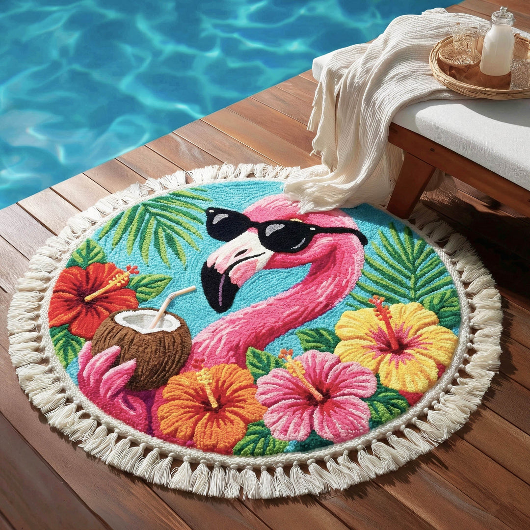 Round Flamingo Beach Towel