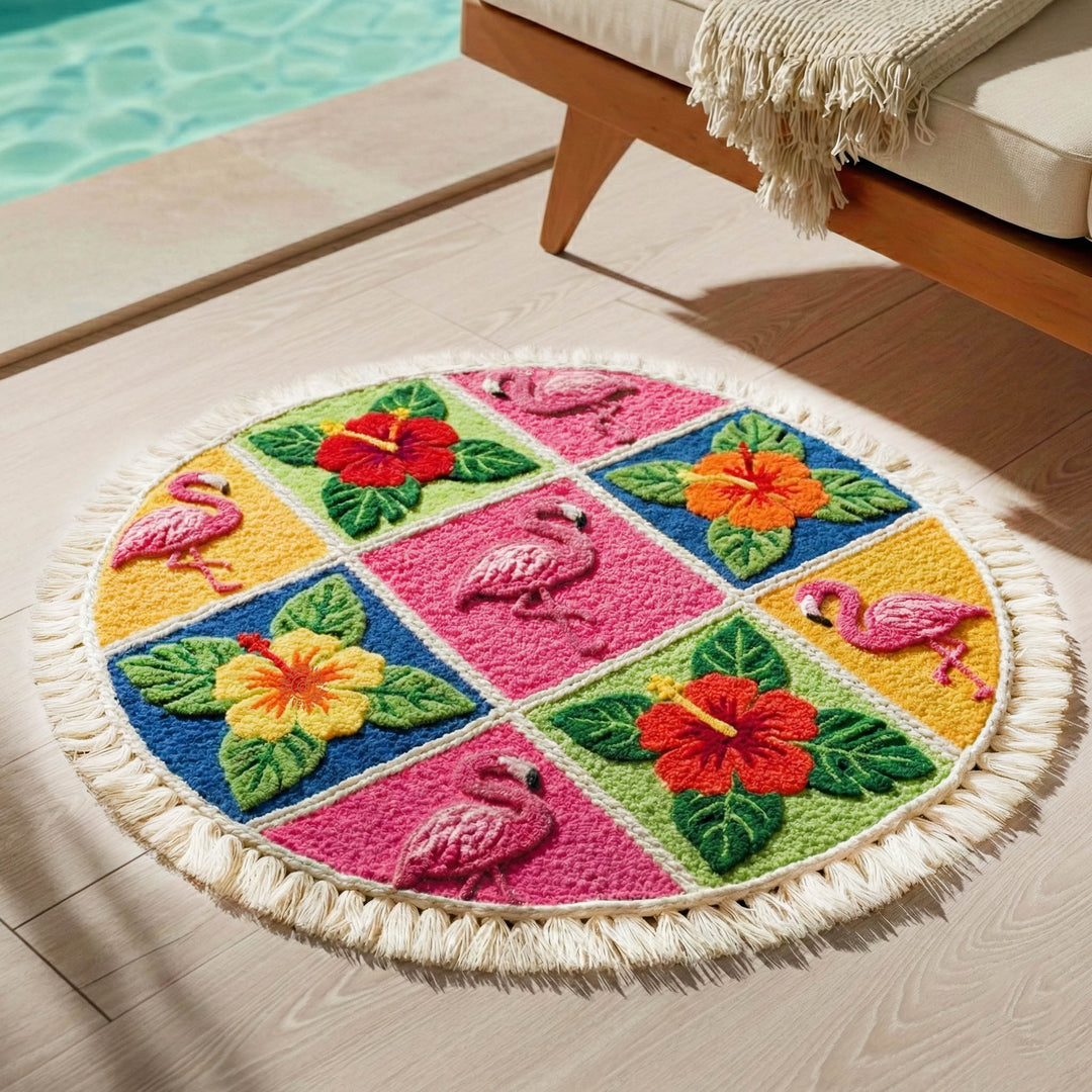 Round Tropical Flamingo Beach Towel