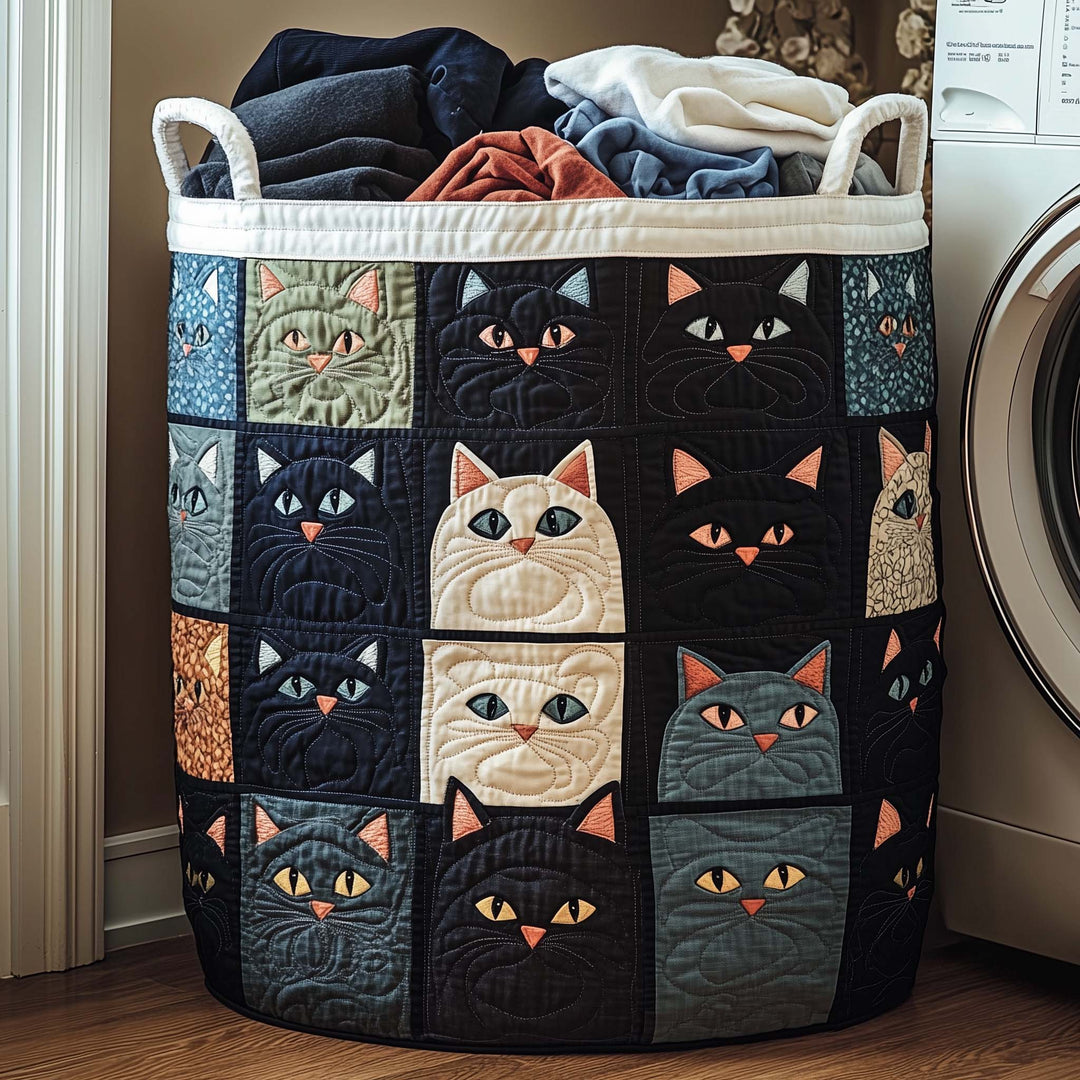 Quilted Laundry Basket Midnight Cats