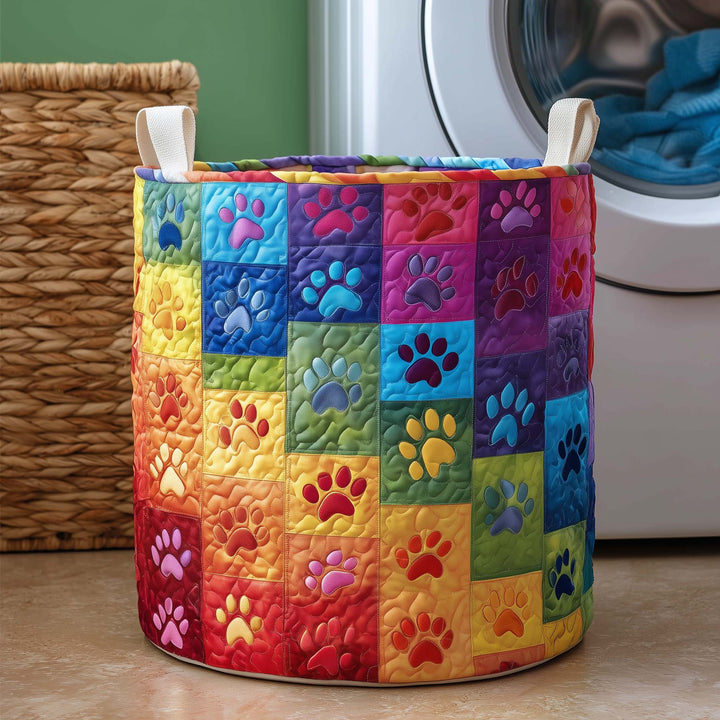 Quilted Rainbow Paws Laundry Basket