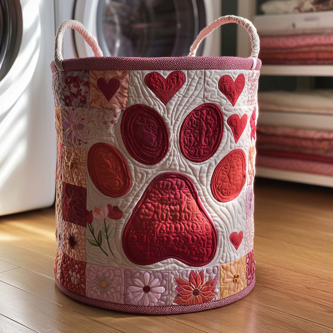 Quilted Laundry Basket Love Paws
