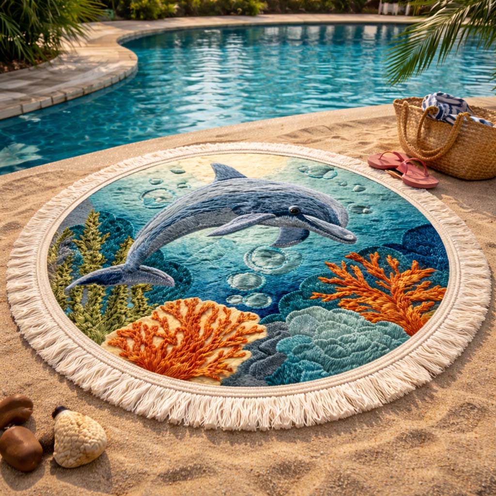 Round Coral Beach Towel