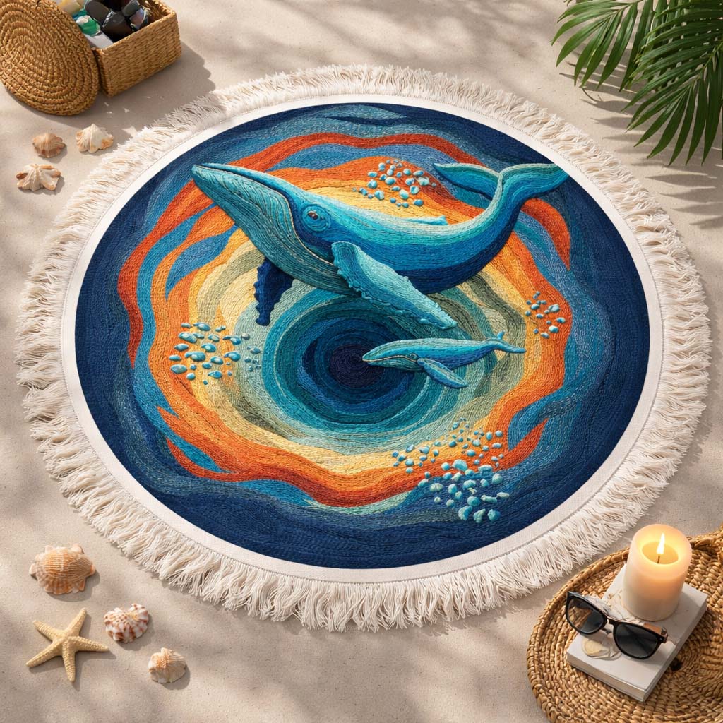 Round Beach Towel Vortex Whale