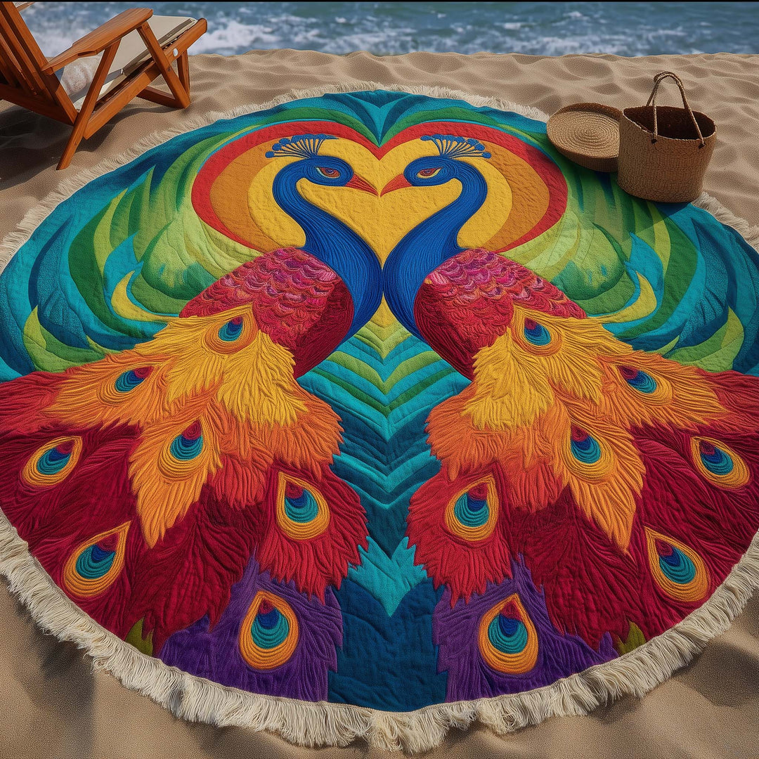 Round Peacock Beach Towel