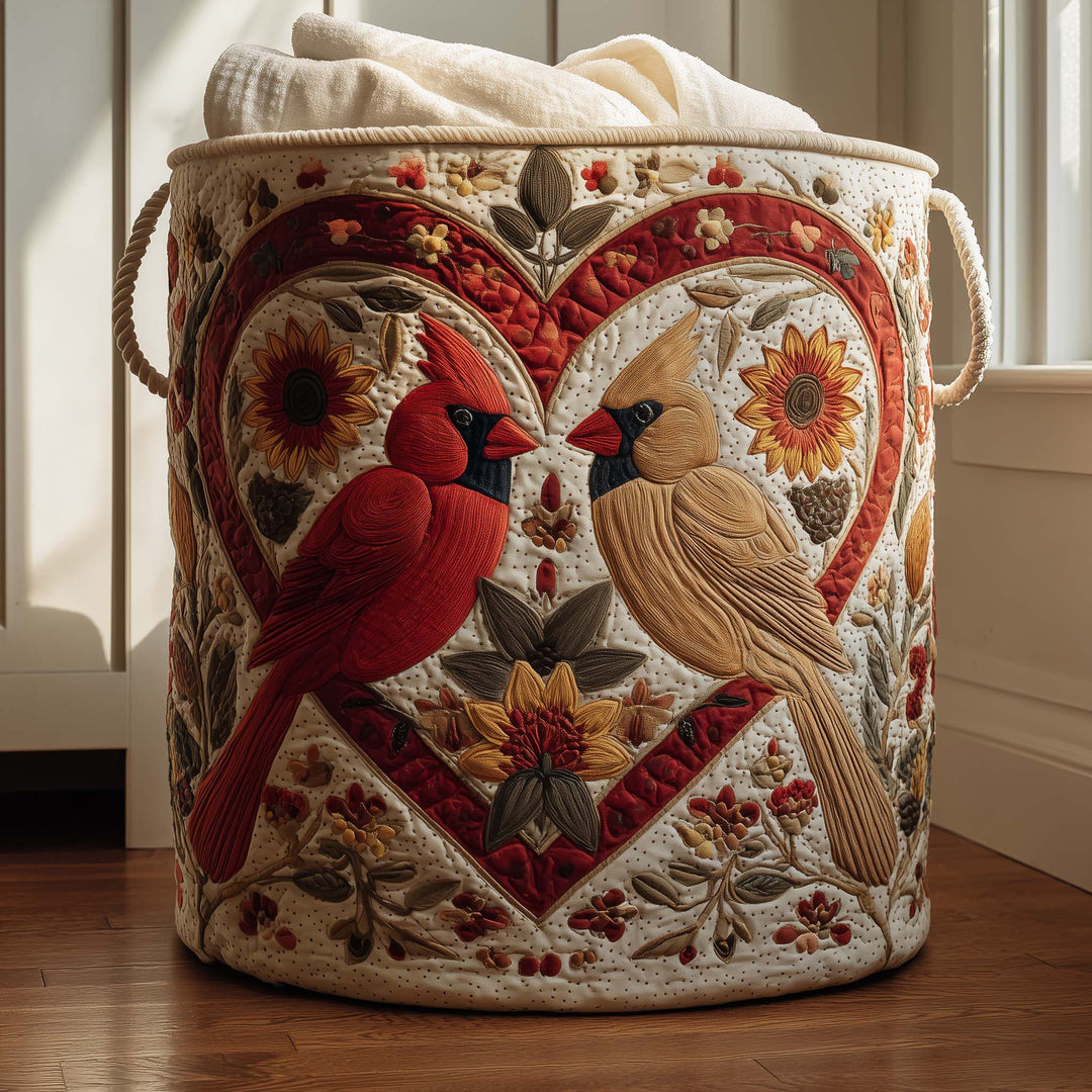 Cardinal Pair Quilted Laundry Basket