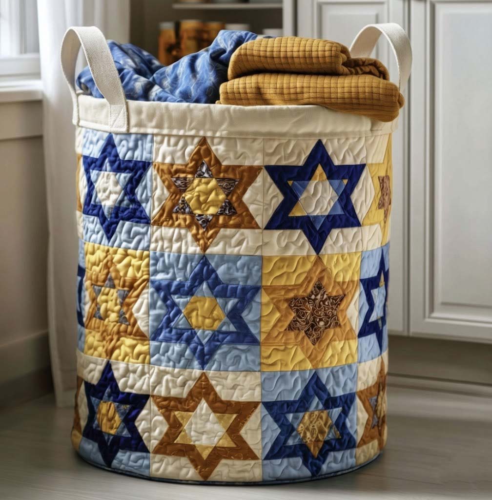 Quilted Laundry Basket Star of David