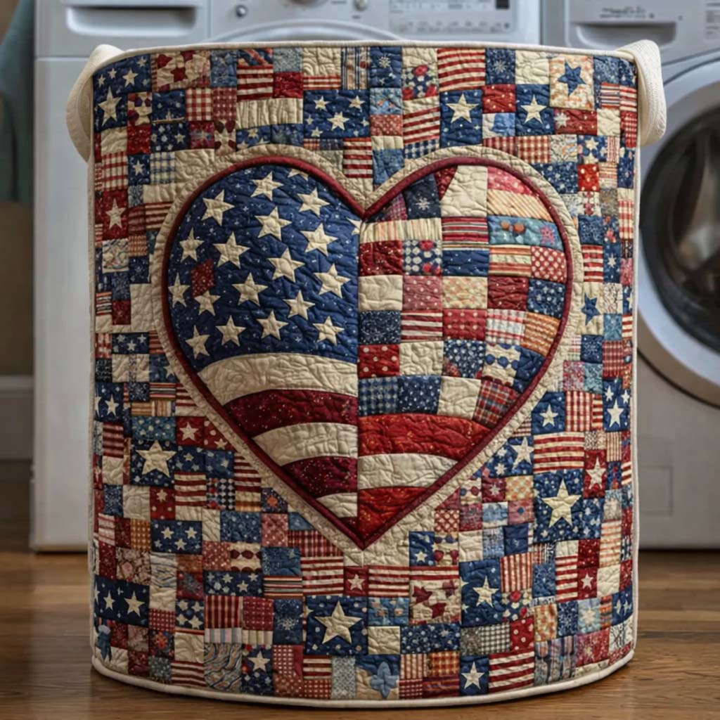 Quilted Laundry Basket Liberty Heart