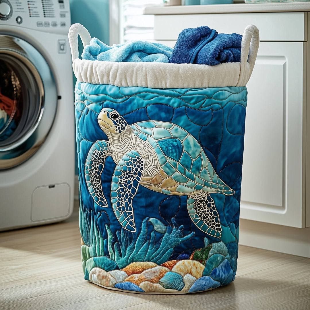 Quilted Sea Turtle Laundry Basket