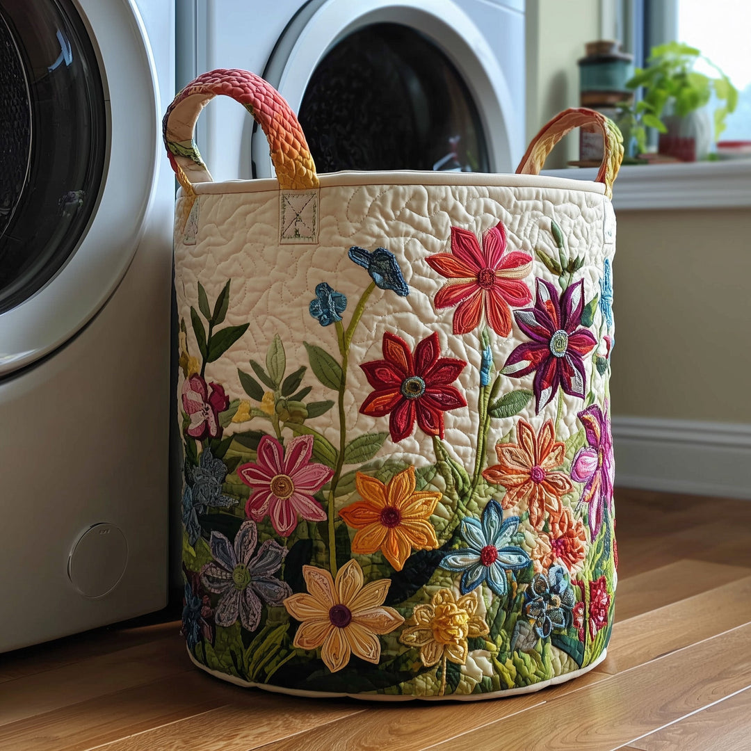 Quilted Laundry Basket Flower Field