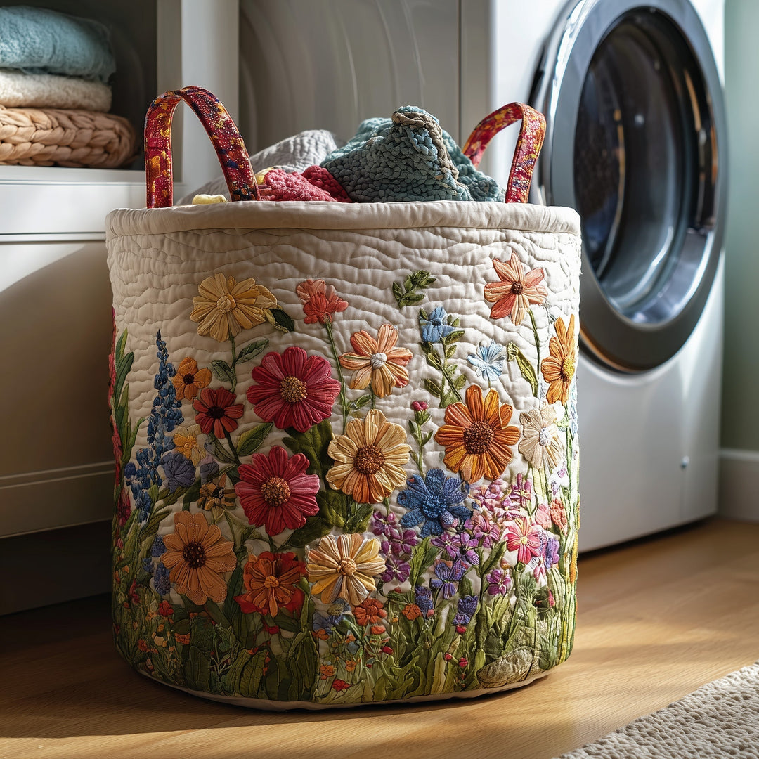 Quilted Laundry Basket Field of Flowers