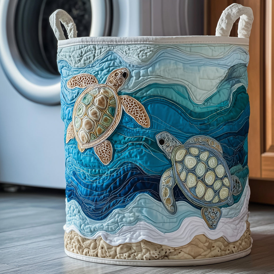 Quilted Laundry Basket Turtle Drift