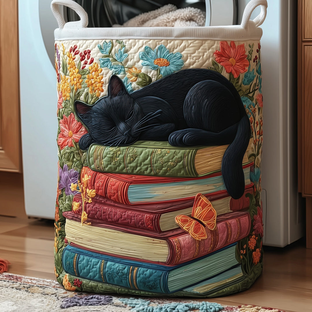Purrfect Pages Quilted Laundry Basket
