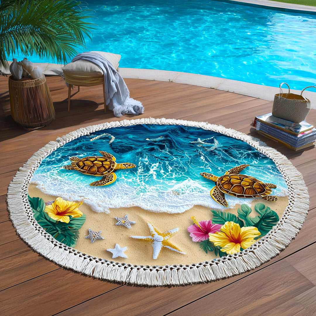 Round Tropical Nomad Beach Towel