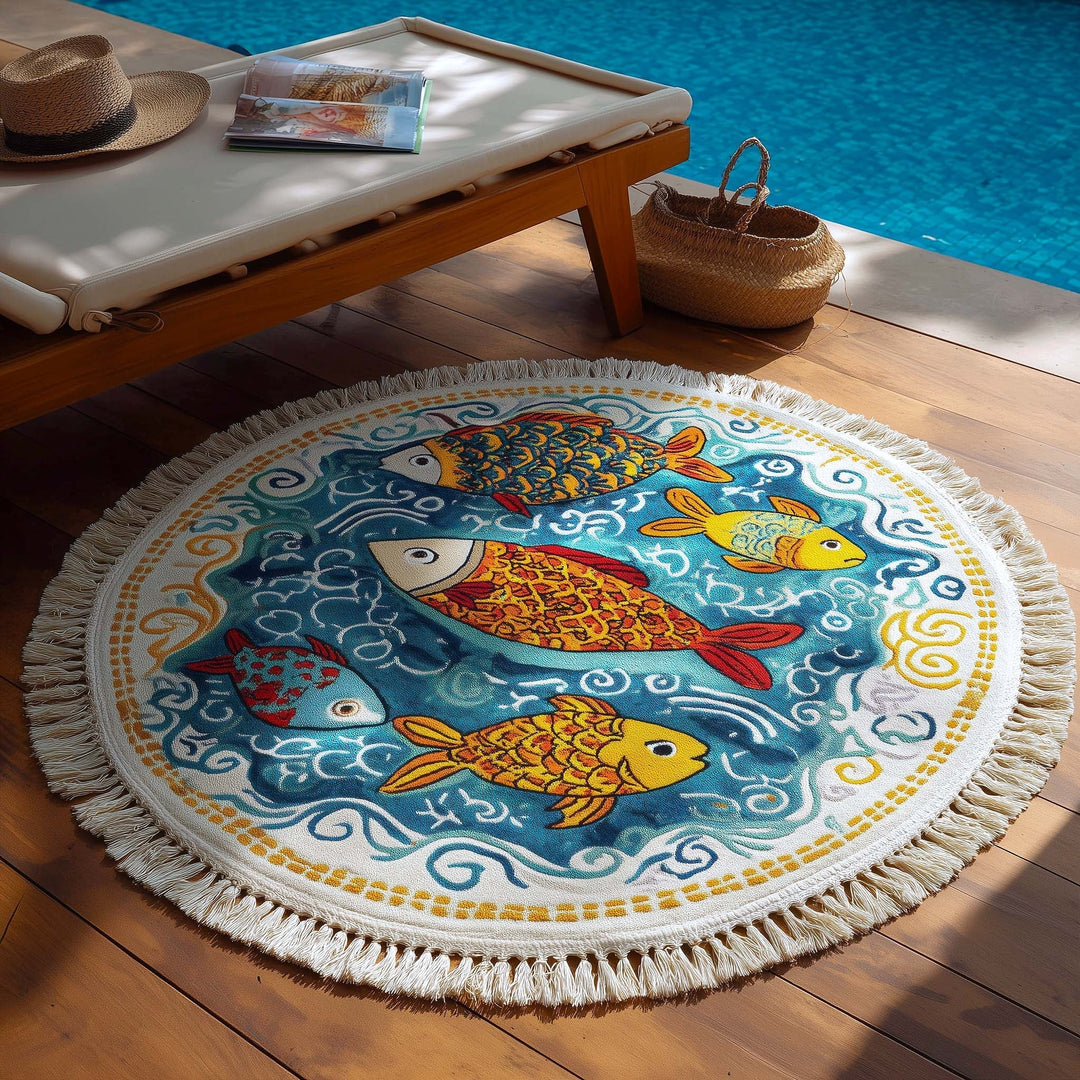 Whimsy Splash Round Beach Towel