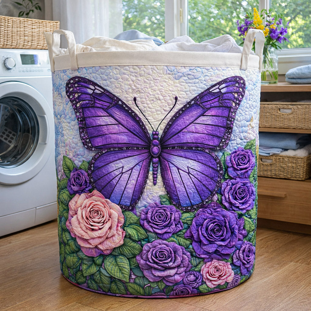 Meadow Flutter Quilted Laundry Basket