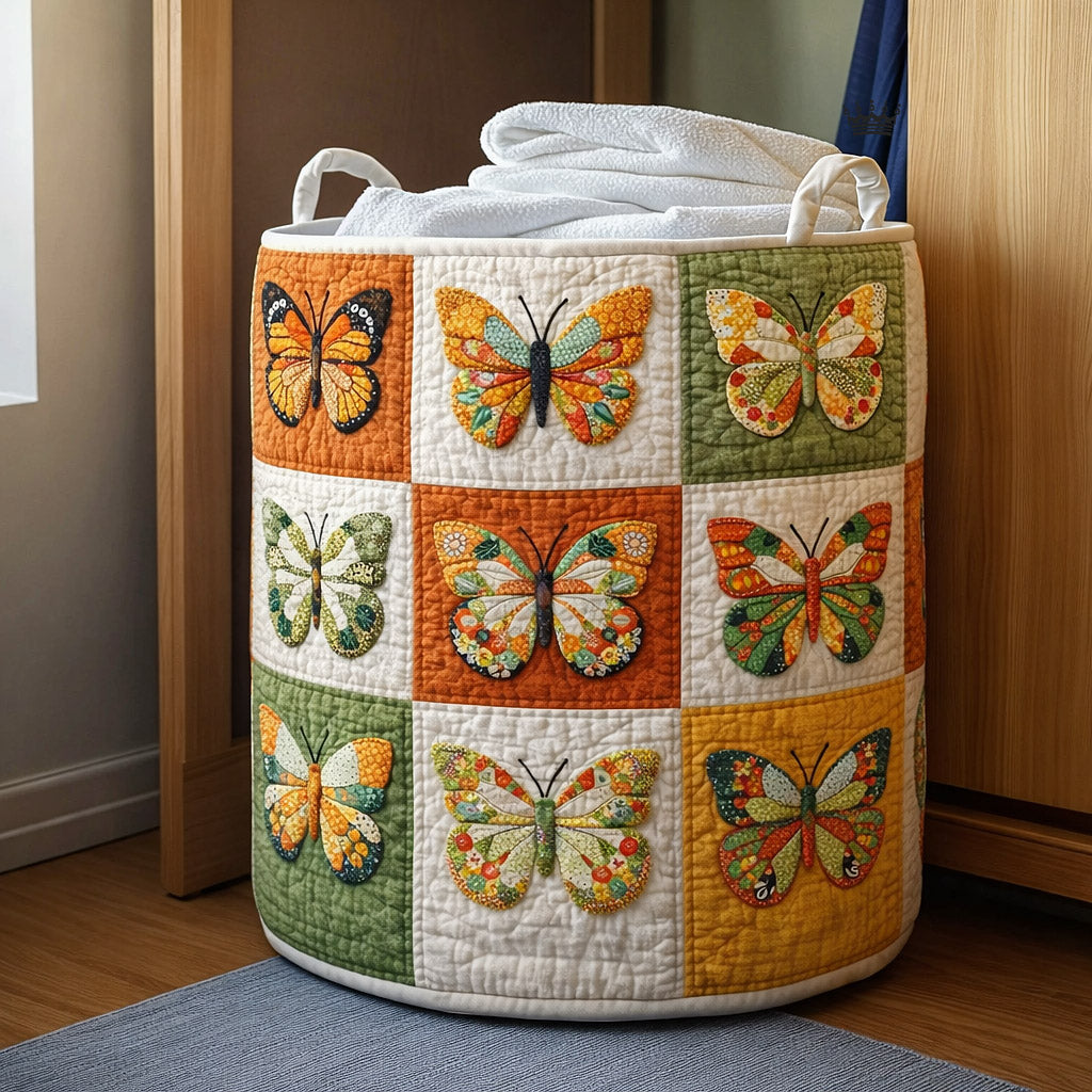 Meadow Flutter Quilted Laundry Basket