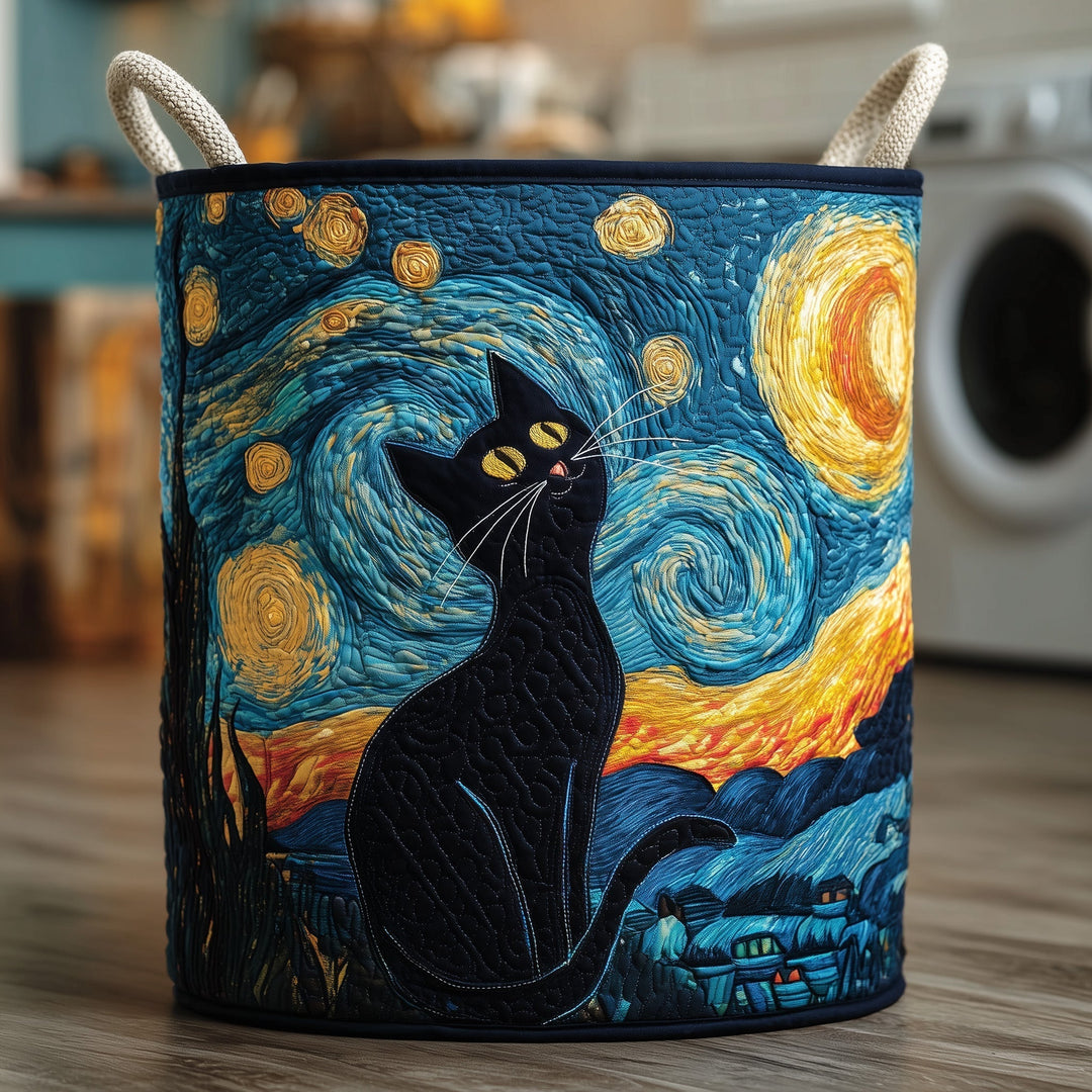 Quilted Laundry Basket Cat Starry Night