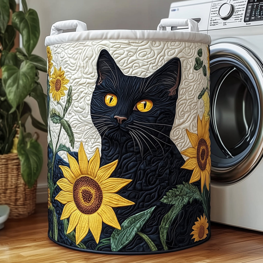 Quilted Laundry Basket Cat Sunflower
