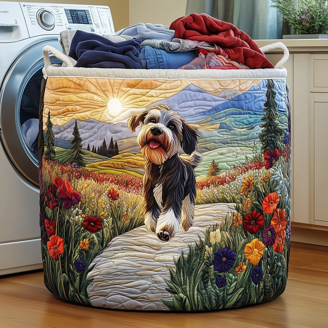 Adorable Quilted Schnauzer Laundry Basket