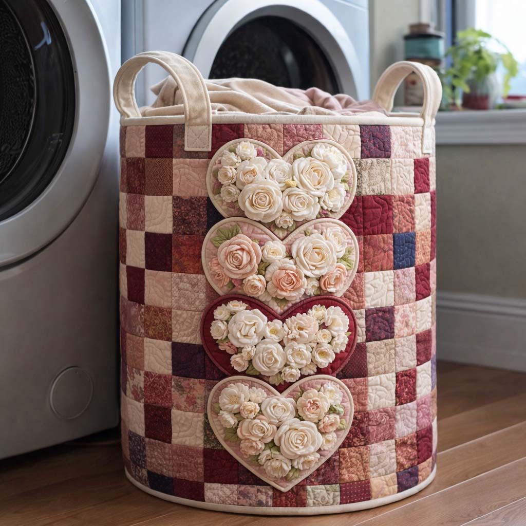 Quilted Floral Love Laundry Basket