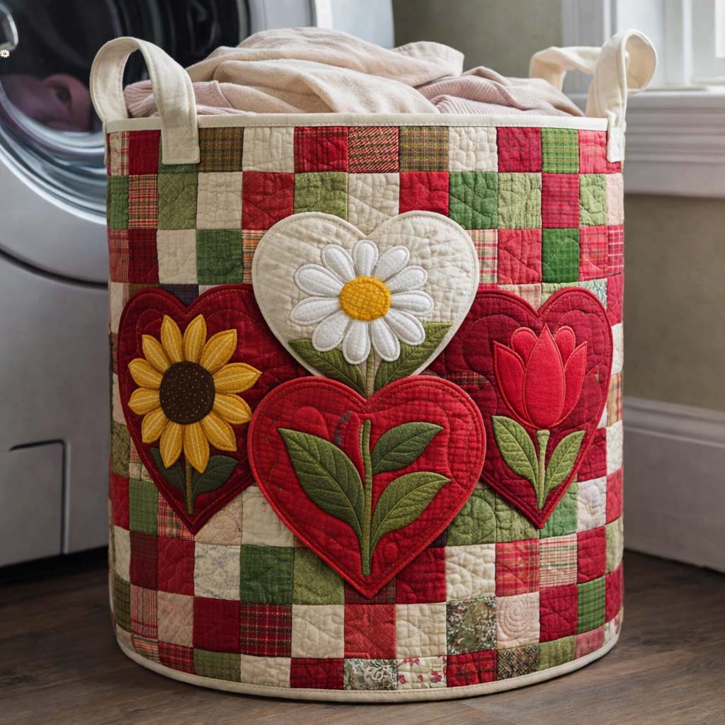 Floral Love Quilted Laundry Basket