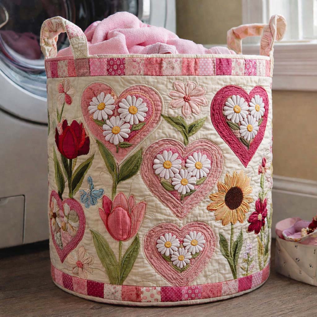 Floral Love Quilted Laundry Basket