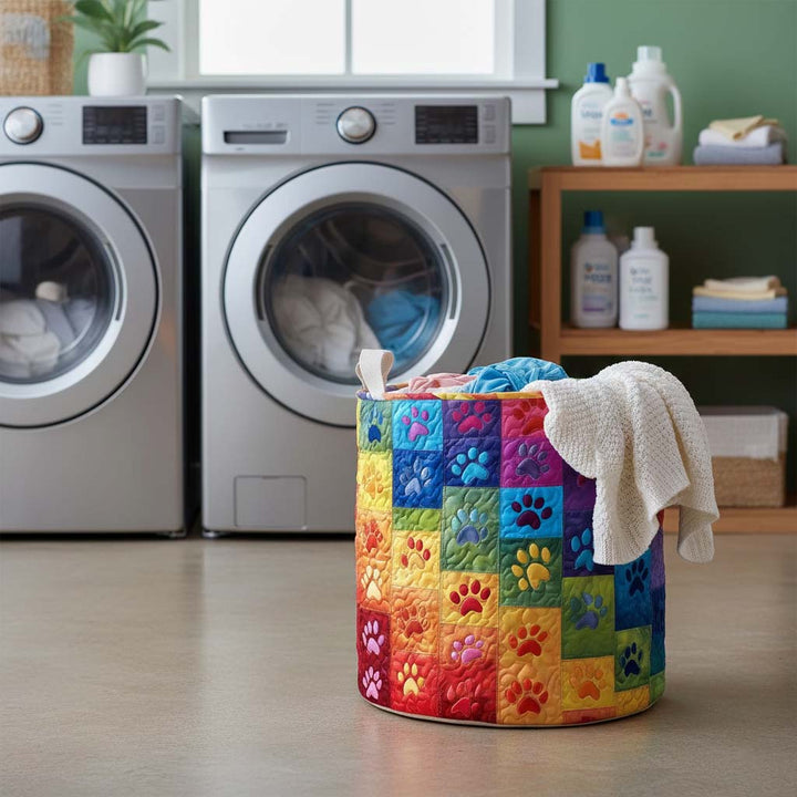 Quilted Rainbow Paws Laundry Basket
