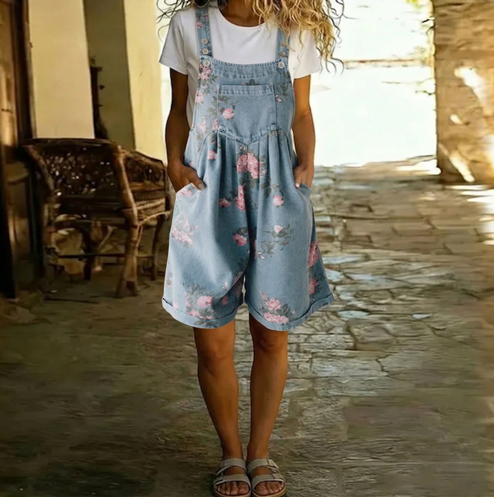 Lorenn | Vintage Washed Soft Cotton Feel Denim Floral Jumpsuit