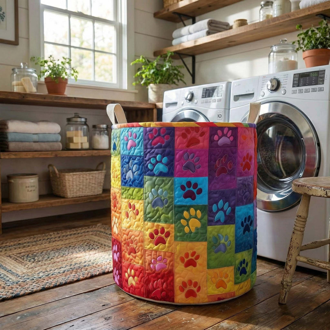 Quilted Rainbow Paws Laundry Basket
