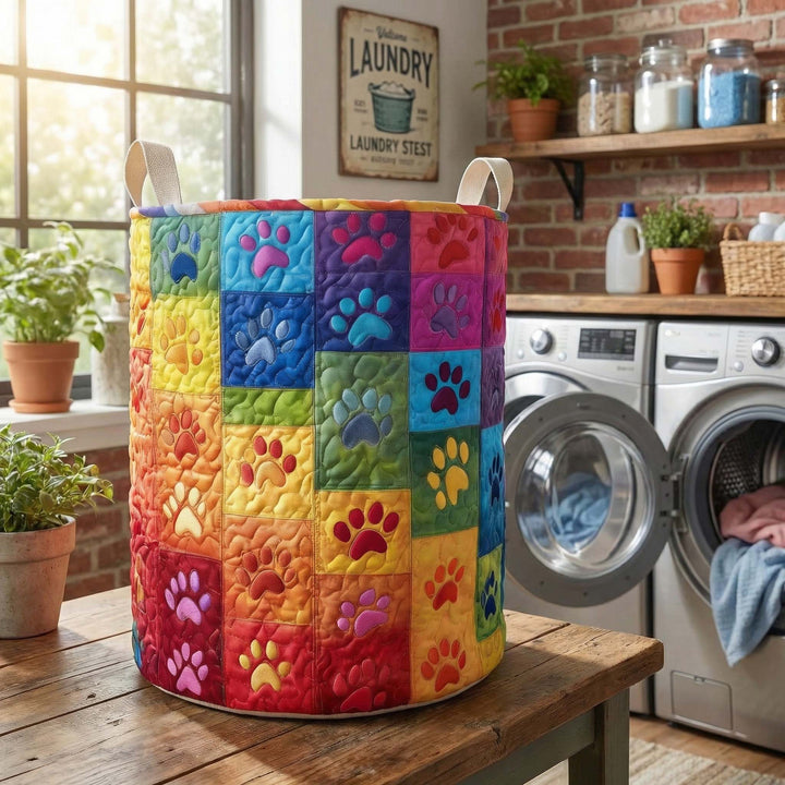 Quilted Rainbow Paws Laundry Basket