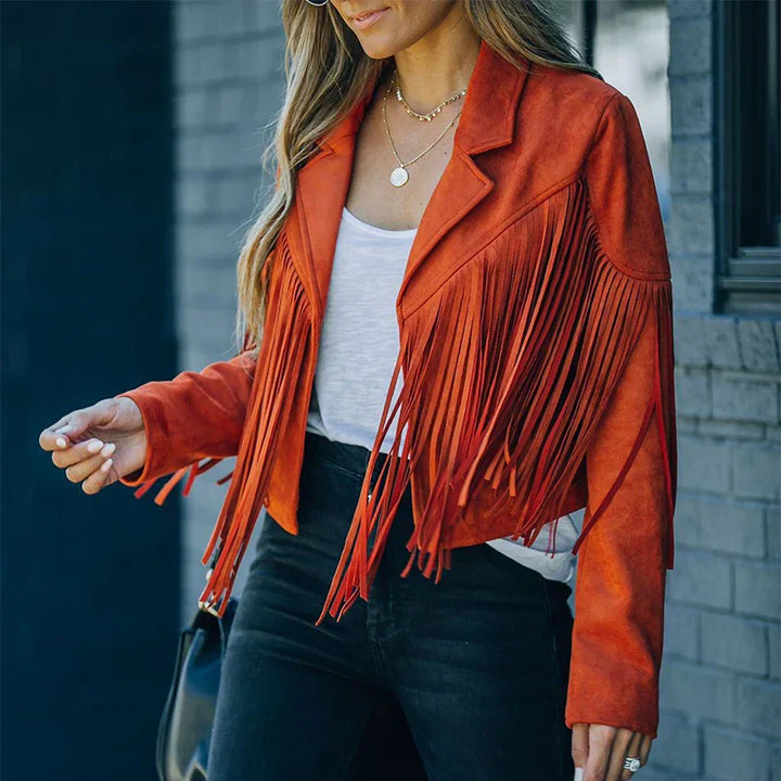Helena | Suede Fringe Cropped Jacket