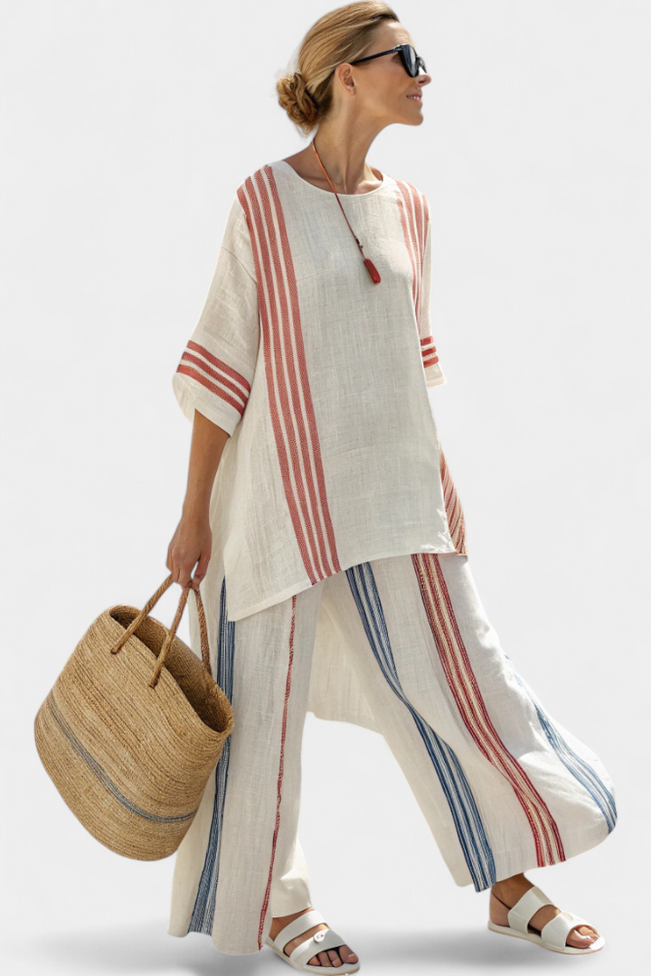 Aurelia | Sophisticated Multicolor Striped Top & Mediterranean Pants