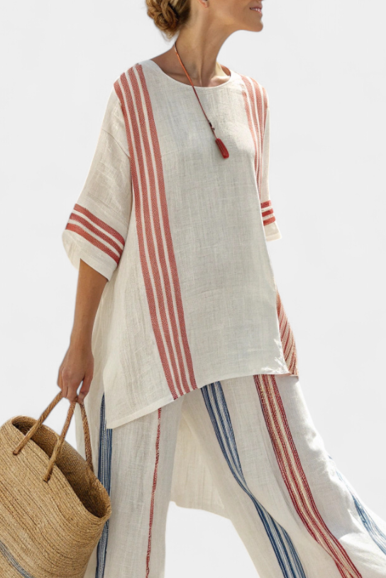 Aurelia | Sophisticated Multicolor Striped Top & Mediterranean Pants