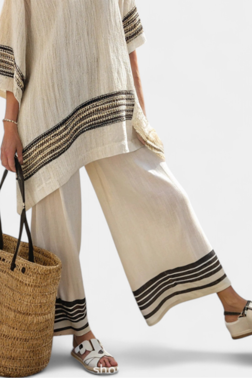 Danielle | Elegant Black-Striped Linen Top & Flowing Pants