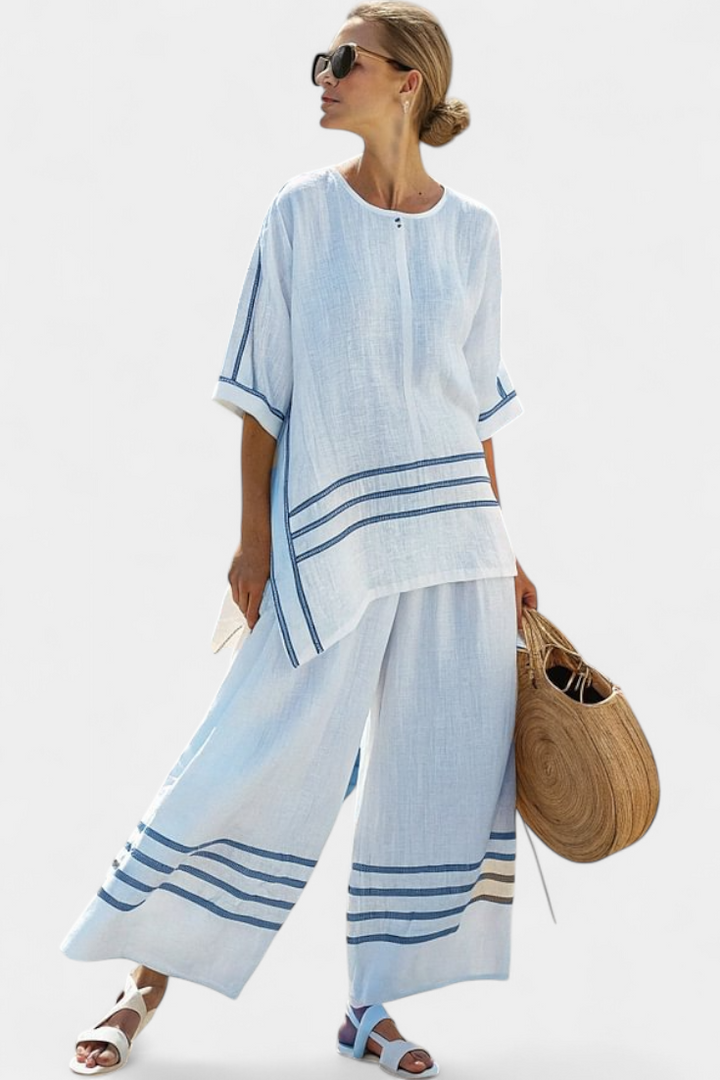 Adrielle | Sophisticated Striped Asymmetrical Top & Bold Pants