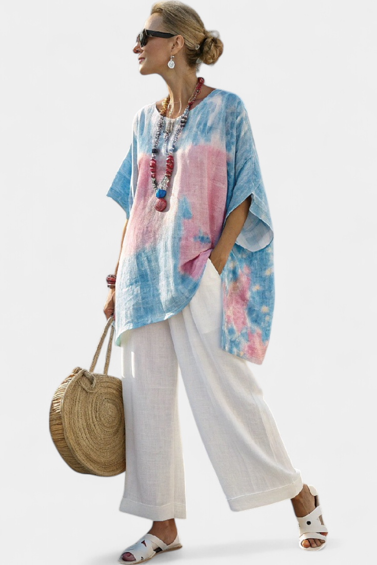 Elisea | Comfortable Relaxed Linen Top & Striped Bamboo Pants