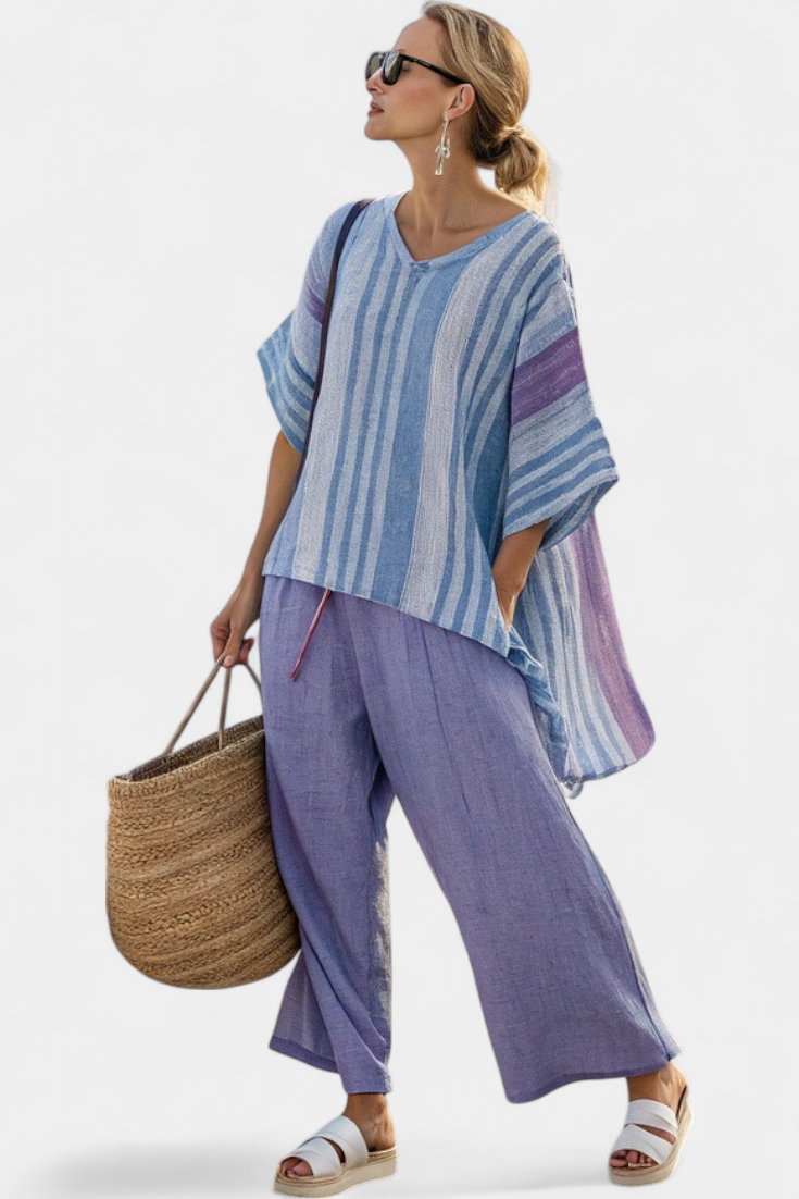 Sophia | Elegant Lavender & Sky Blue Top & Linen Pants