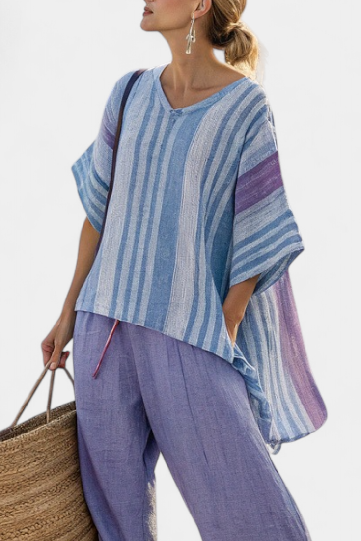 Sophia | Elegant Lavender & Sky Blue Top & Linen Pants