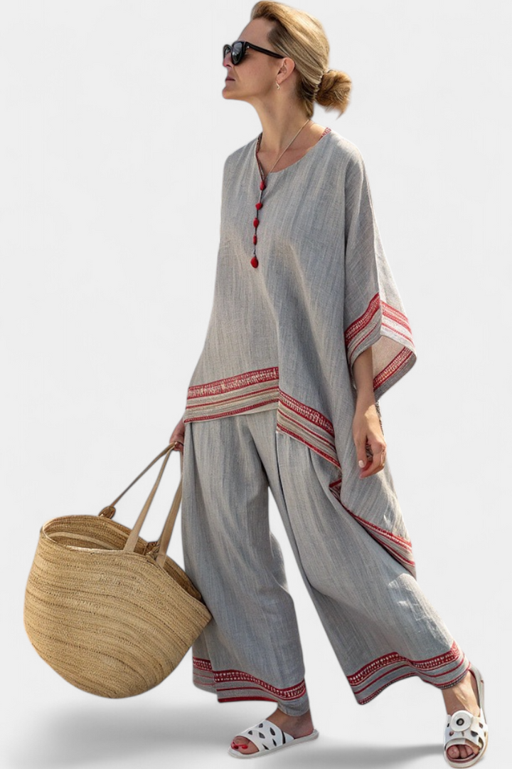 Ruby | Sophisticated Asymmetrical Blouse & Ethnic Wide-Leg Pants