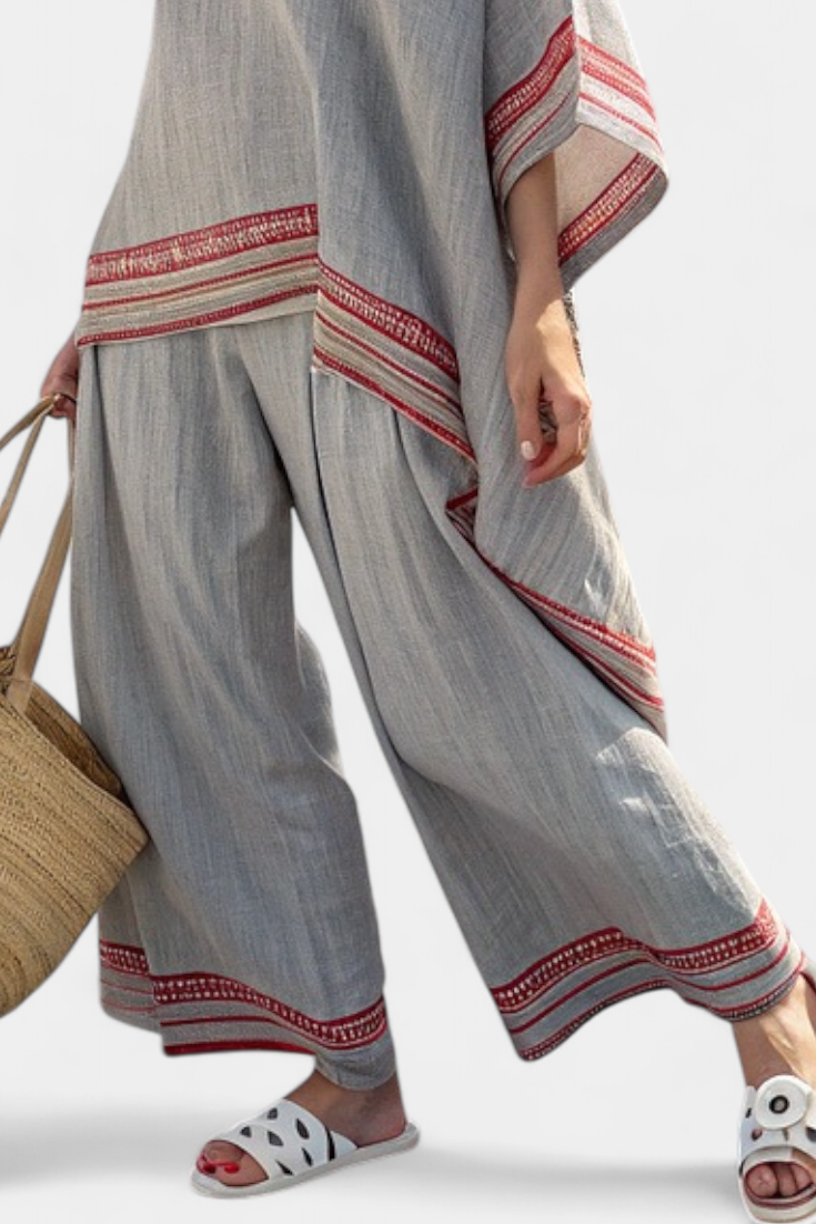 Ruby | Sophisticated Asymmetrical Blouse & Ethnic Wide-Leg Pants