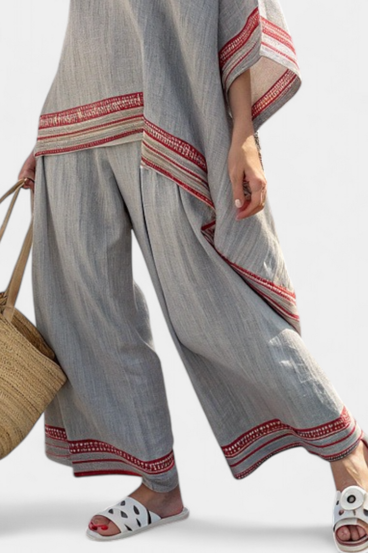 Ruby | Sophisticated Asymmetrical Blouse & Ethnic Wide-Leg Pants