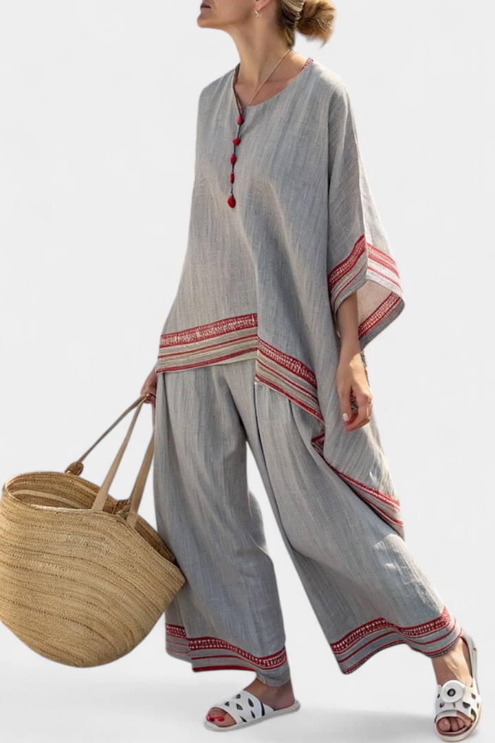 Ruby | Sophisticated Asymmetrical Blouse & Ethnic Wide-Leg Pants