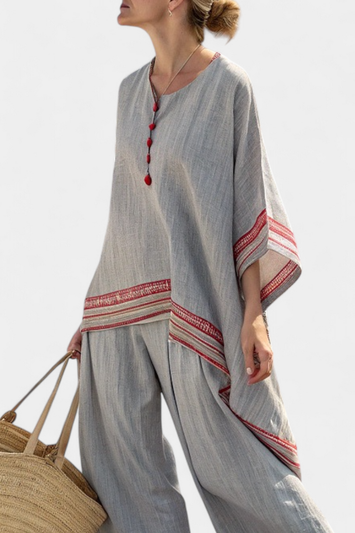 Ruby | Sophisticated Asymmetrical Blouse & Ethnic Wide-Leg Pants