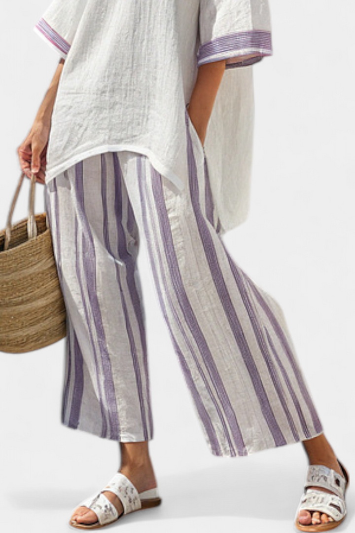 Celina | Comfortable Relaxed Blouse & Striped Bamboo Pants