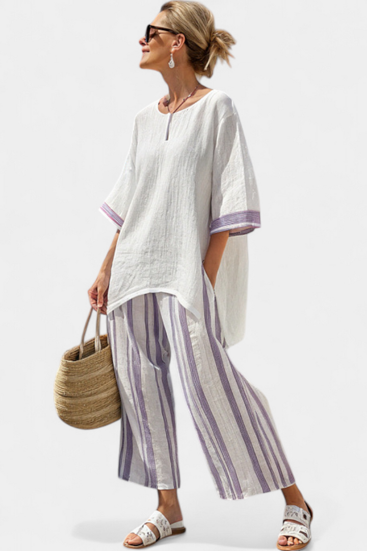 Celina | Comfortable Relaxed Blouse & Striped Bamboo Pants