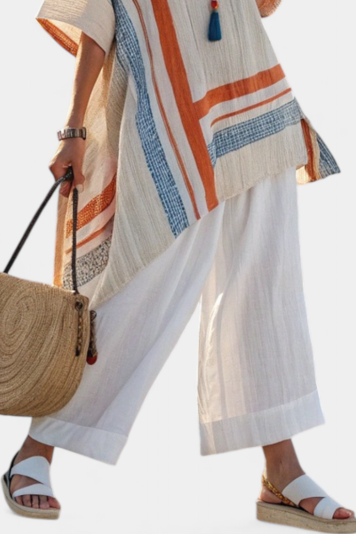 Angelina | Sophisticated Asymmetrical Blouse & Wide-Leg Linen Pants